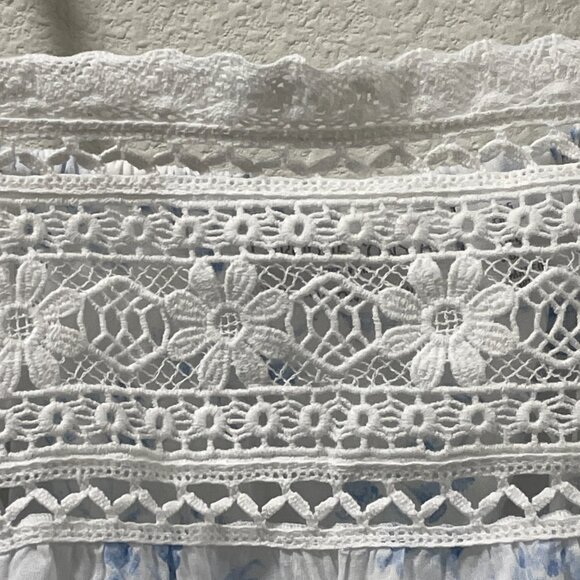 NWT, CAROLINE CONSTAS 2 Piece Cami/Shorts Woven Pajama Set, White/Blue - S - Picture 5 of 15